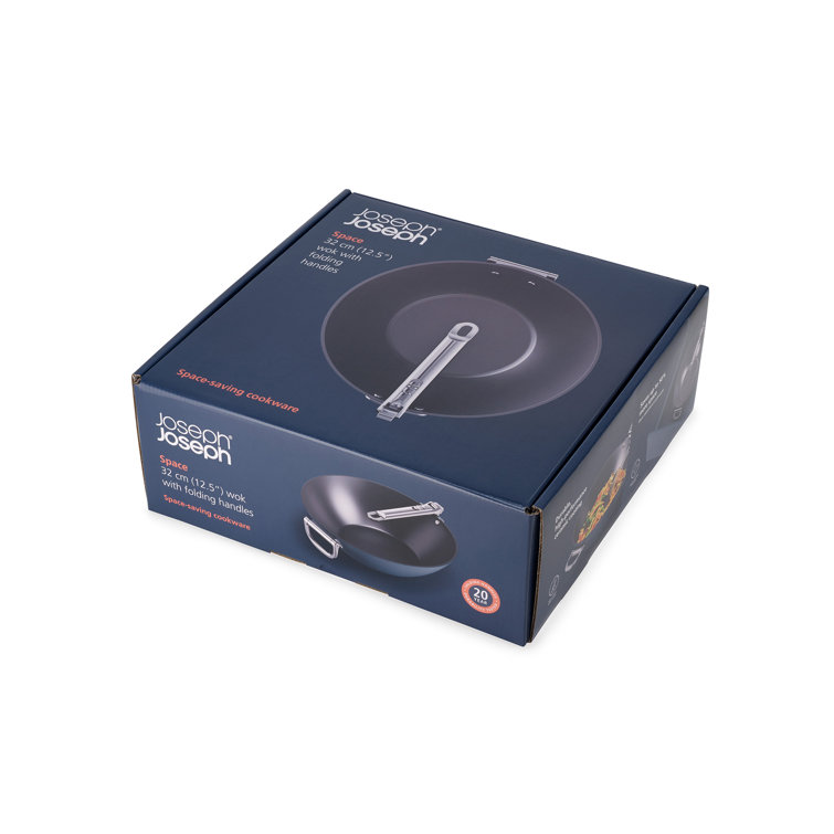 Navy Blue Ceramic Non-Stick 12.5" Wok with Folding Handle