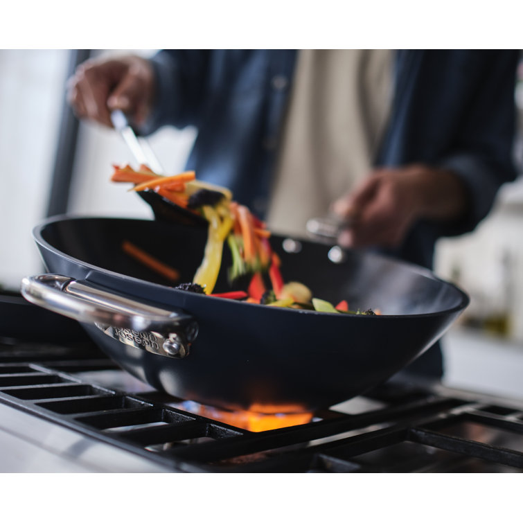 Navy Blue Ceramic Non-Stick 12.5" Wok with Folding Handle