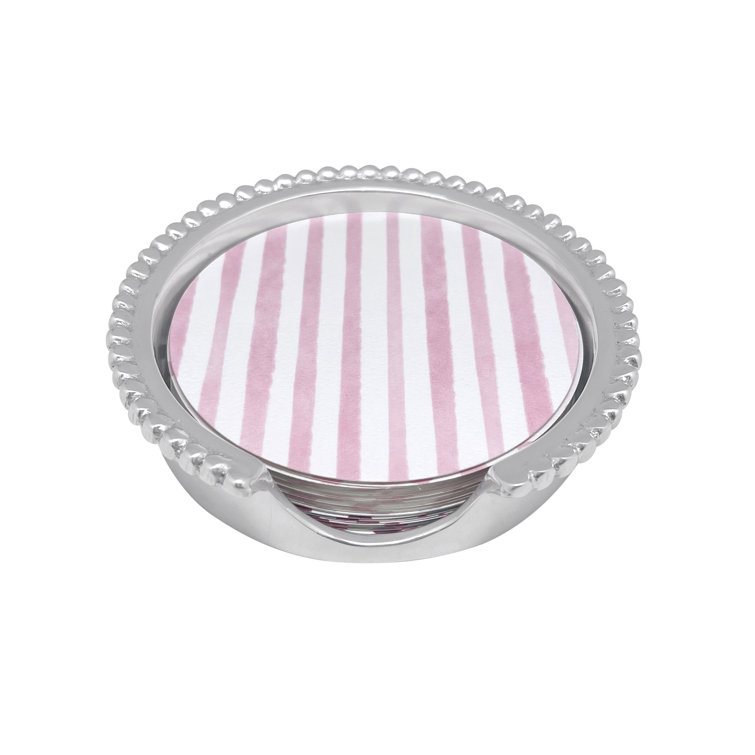 Pink Dotty and Stripe Paper Coaster Set with Aluminum Holder