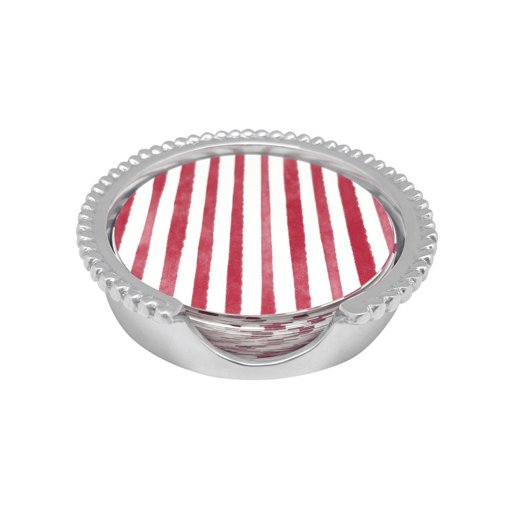 Red Polka Dot Round Paper Coaster Set with Holder
