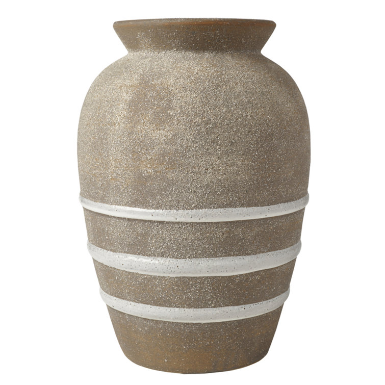 Rustic Brown and White Ceramic Round Table Vase