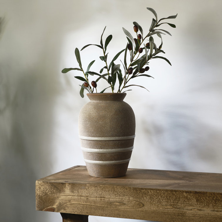 Rustic Brown and White Ceramic Round Table Vase