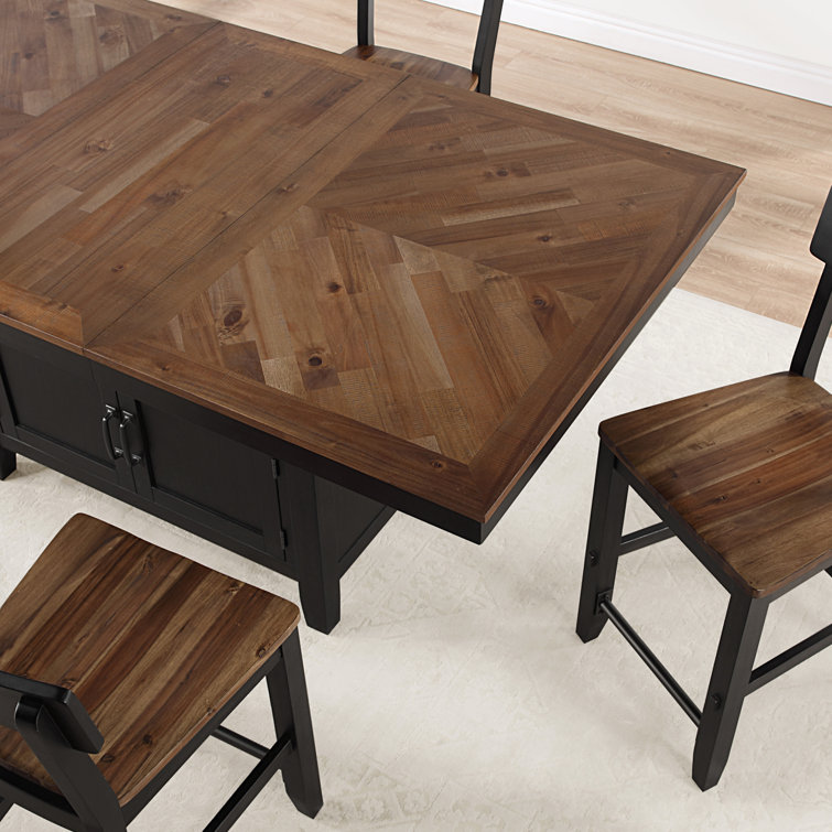 Bermuda 7-Piece Black and Acacia Wood Counter Dining Set