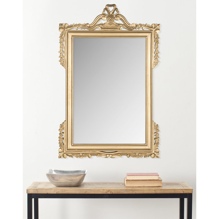 Gold Ornate Rectangular Wall Mirror with Wood Frame