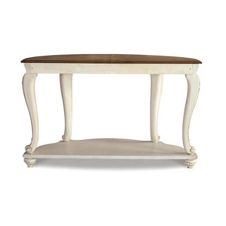 Realyn Demilune Sofa Table with Storage in Distressed White/Brown