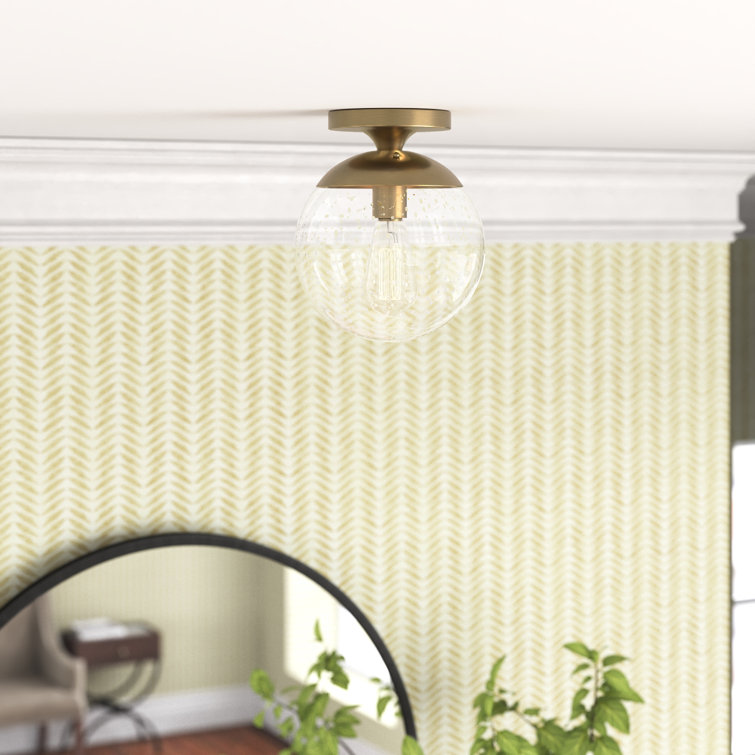 Satin Brass Globe Semi-Flush Mount Light with Clear Glass