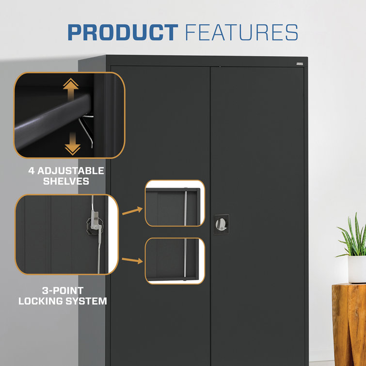 Black Full Height Steel Office Storage Cabinet with Adjustable Shelving
