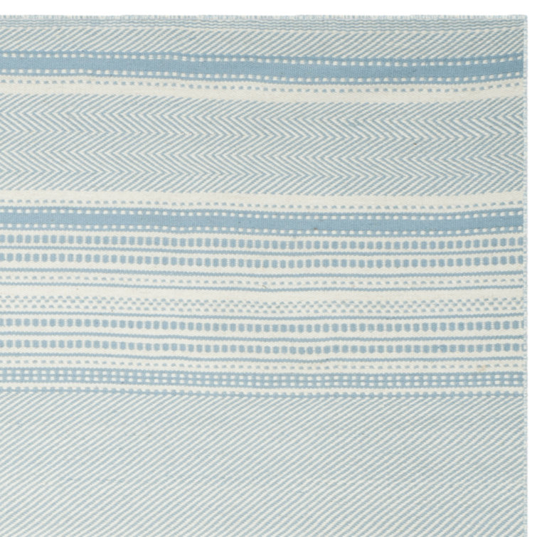 Light Blue and Ivory Handwoven Wool and Cotton 4' x 6' Area Rug