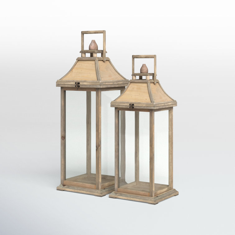 Tall Whitewood Hanging Garden Candle Lanterns, Set of 2