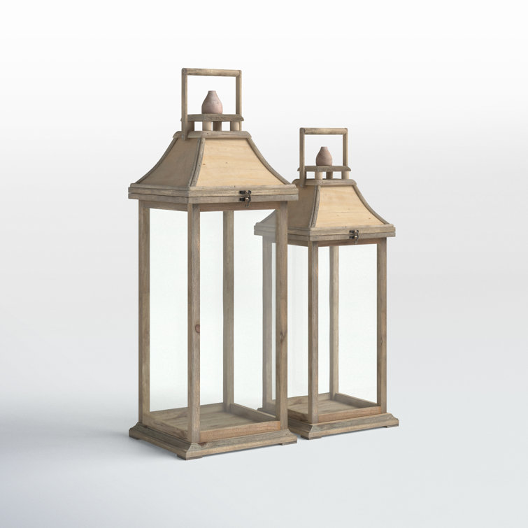 Tall Whitewood Hanging Garden Candle Lanterns, Set of 2