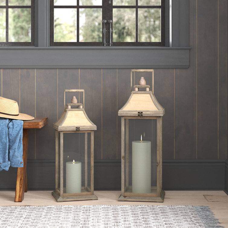 Tall Whitewood Hanging Garden Candle Lanterns, Set of 2