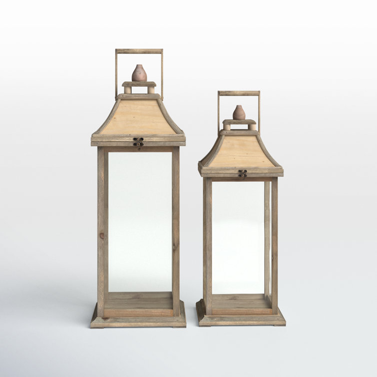 Tall Whitewood Hanging Garden Candle Lanterns, Set of 2