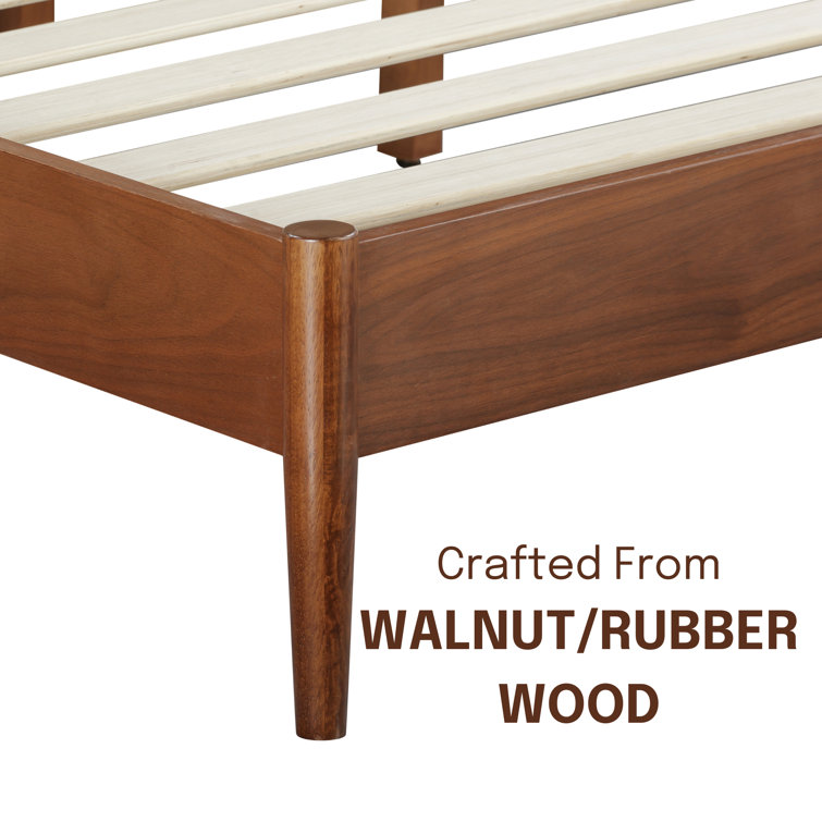 Queen Dark Walnut Wood Bed Frame with Headboard and Slats