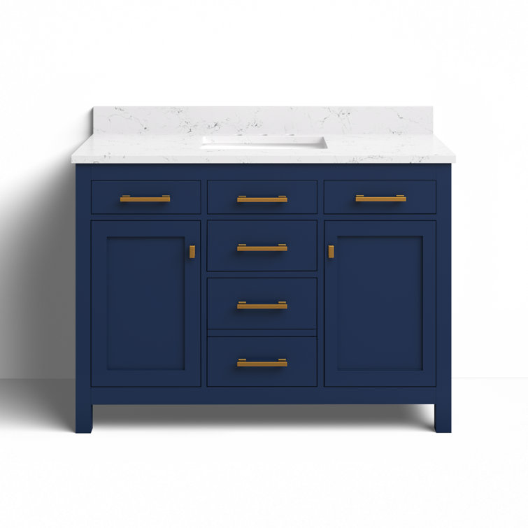 Navy Blue 48'' Single Bathroom Vanity with Carrara White Top