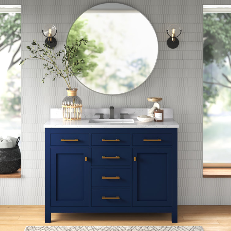 Navy Blue 48'' Single Bathroom Vanity with Carrara White Top