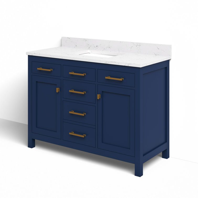 Navy Blue 48'' Single Bathroom Vanity with Carrara White Top