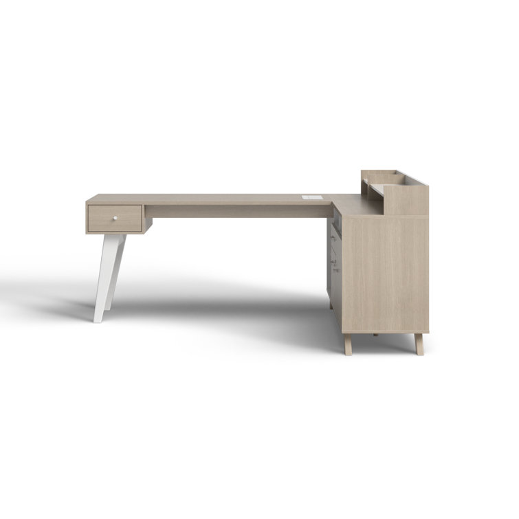 Soft Elm and White Executive Corner Desk with Hutch and Power Outlets