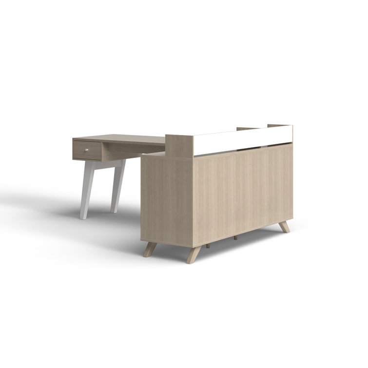 Soft Elm and White Executive Corner Desk with Hutch and Power Outlets