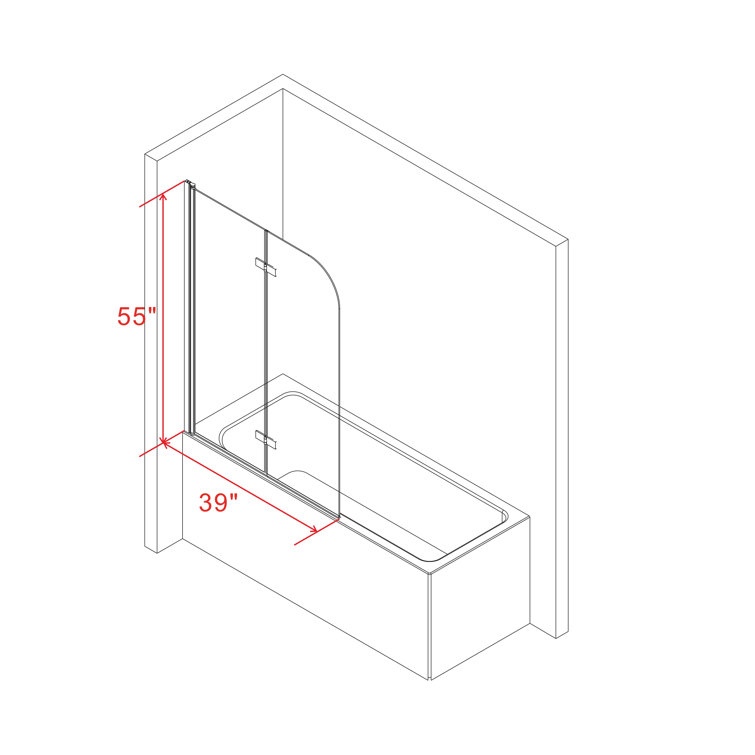 Matte Black Frameless Pivot Tub Door with Clear Tempered Glass