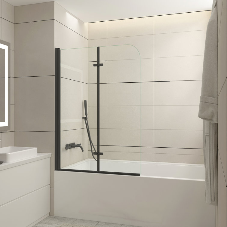 Matte Black Frameless Pivot Tub Door with Clear Tempered Glass