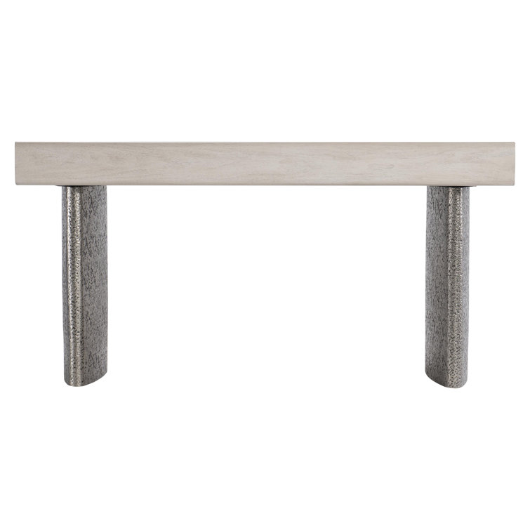 Gray Walnut Writing Desk with Textured Metal Legs