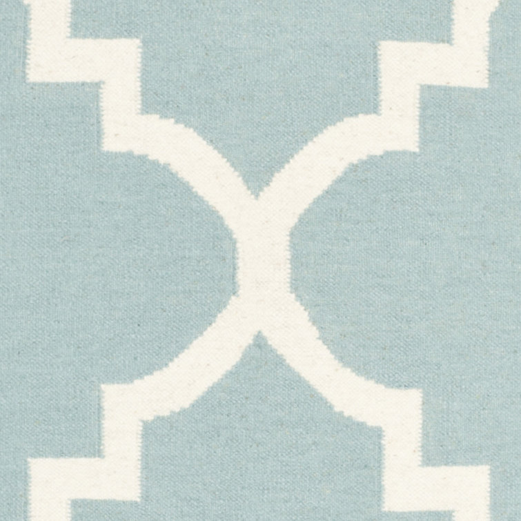 Light Blue and Ivory Wool Geometric Area Rug