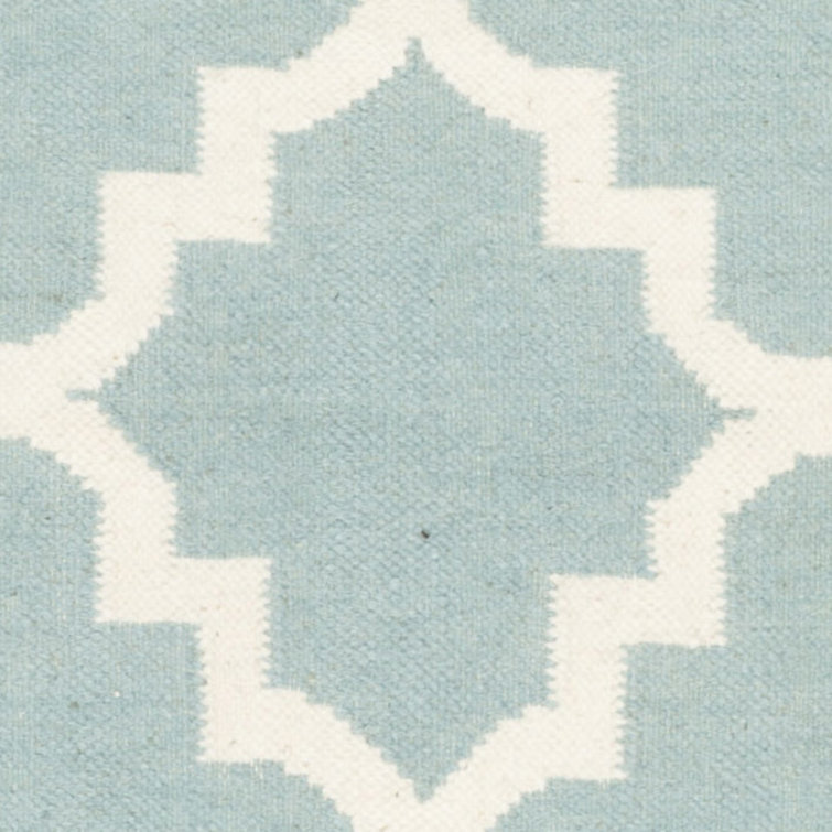 Light Blue and Ivory Wool Geometric Area Rug