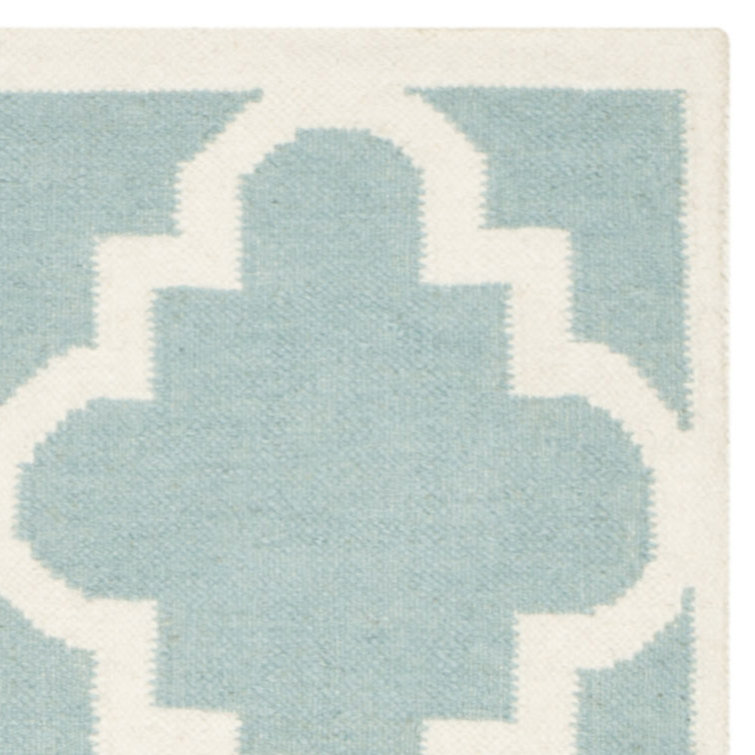 Light Blue and Ivory Wool Geometric Area Rug
