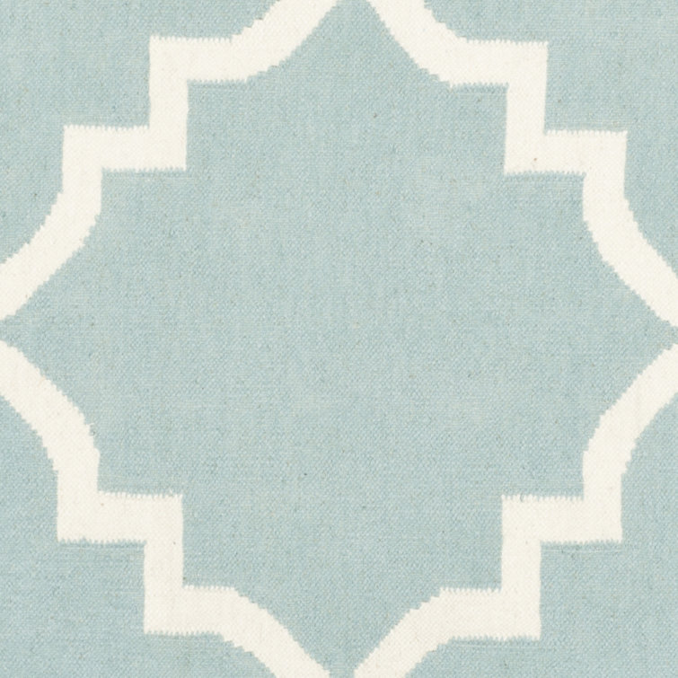 Light Blue and Ivory Wool Geometric Area Rug