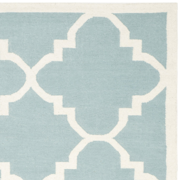 Light Blue and Ivory Wool Geometric Area Rug