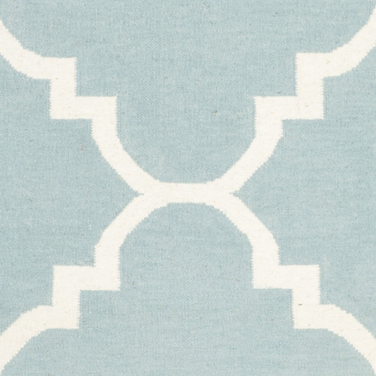 Light Blue and Ivory Wool Geometric Area Rug