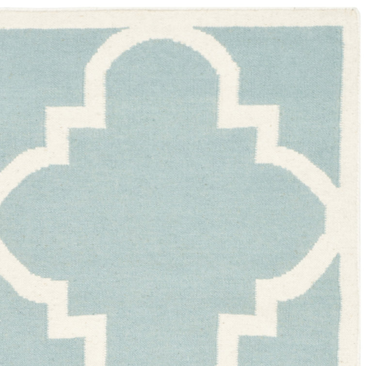 Light Blue and Ivory Wool Geometric Area Rug