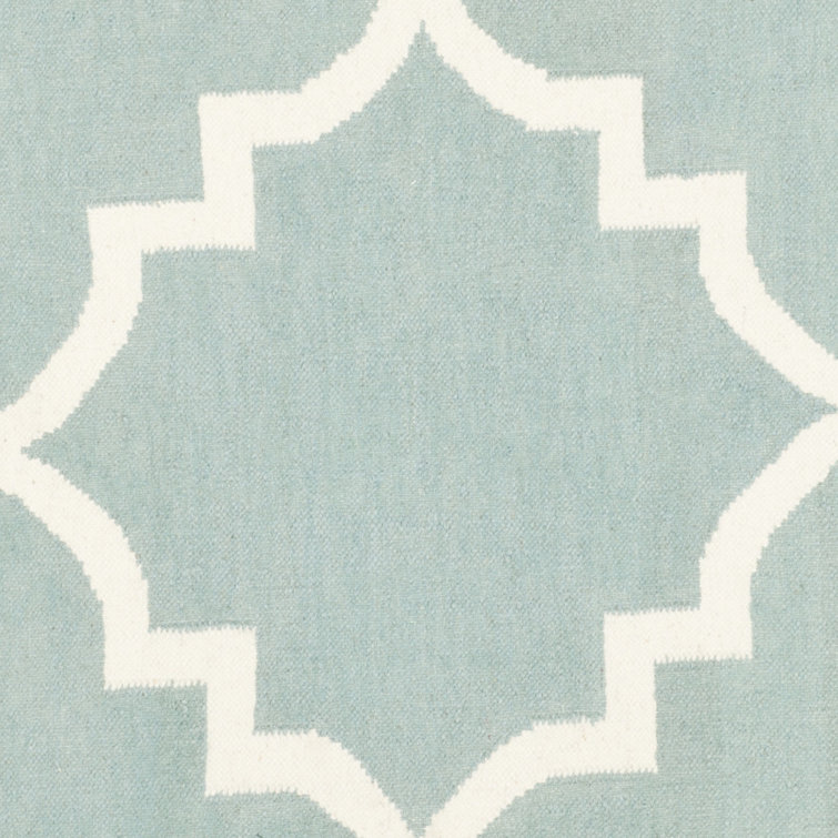 Light Blue and Ivory Wool Geometric Area Rug