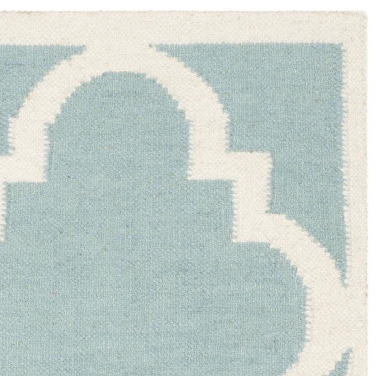 Light Blue and Ivory Wool Geometric Area Rug