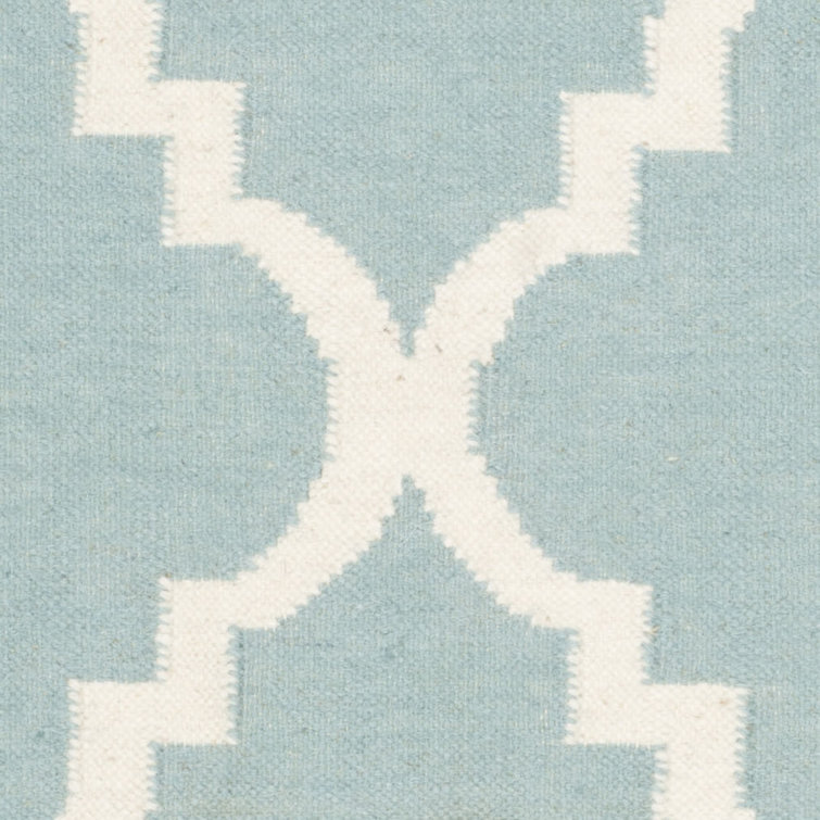 Light Blue and Ivory Wool Geometric Area Rug