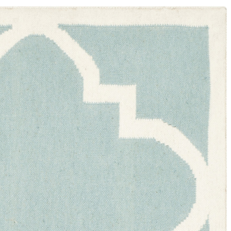 Light Blue and Ivory Wool Geometric Area Rug