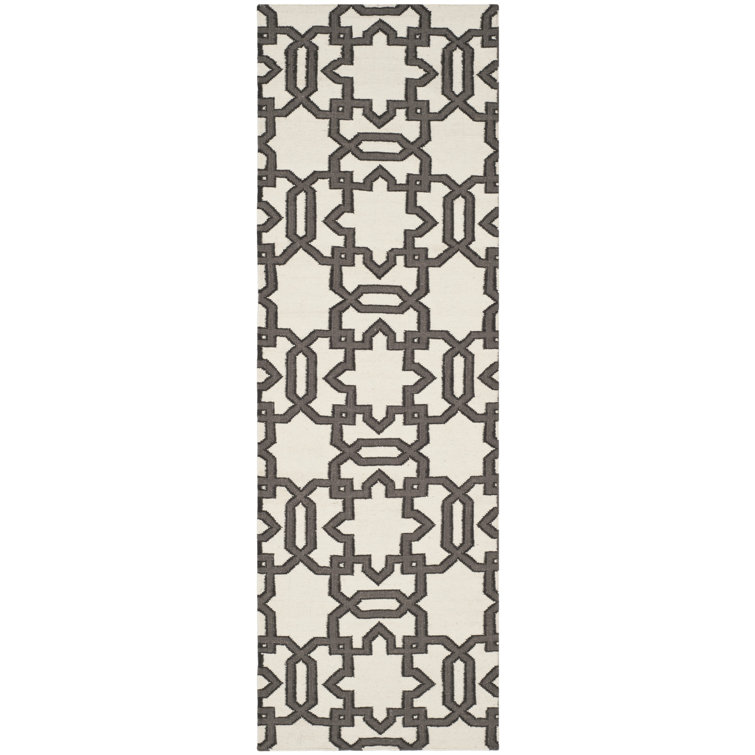 Ivory and Grey Geometric Wool Flatweave Runner Rug