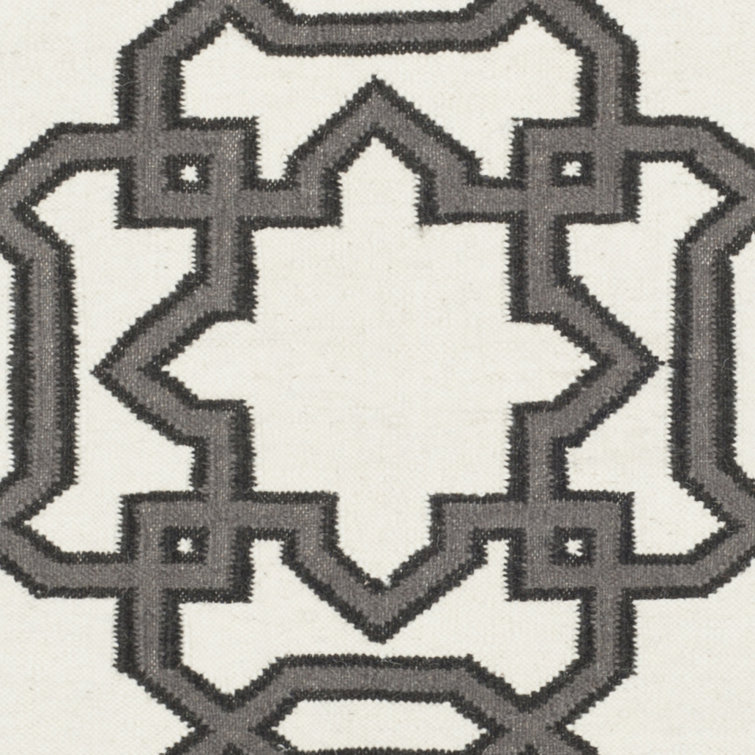 Ivory and Grey Geometric Wool Flatweave Runner Rug