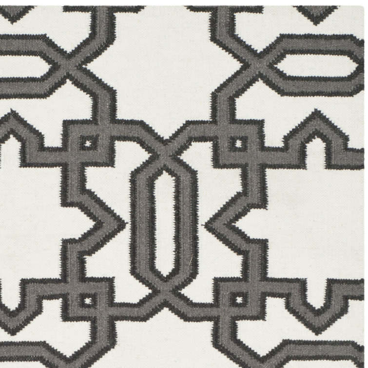 Ivory and Grey Geometric Wool Flatweave Runner Rug