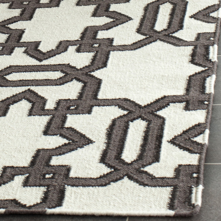 Ivory and Grey Geometric Wool Flatweave Runner Rug