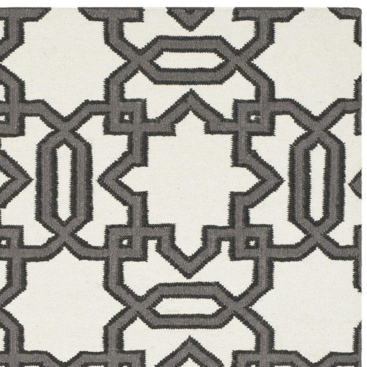 Ivory and Grey Geometric Wool Flatweave Runner Rug