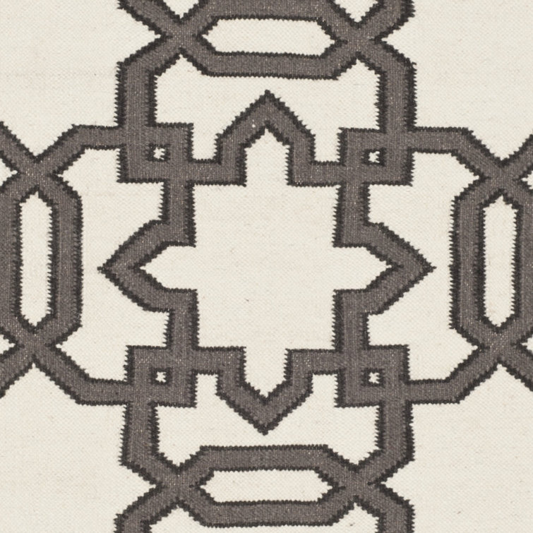 Ivory and Grey Geometric Wool Flatweave Runner Rug