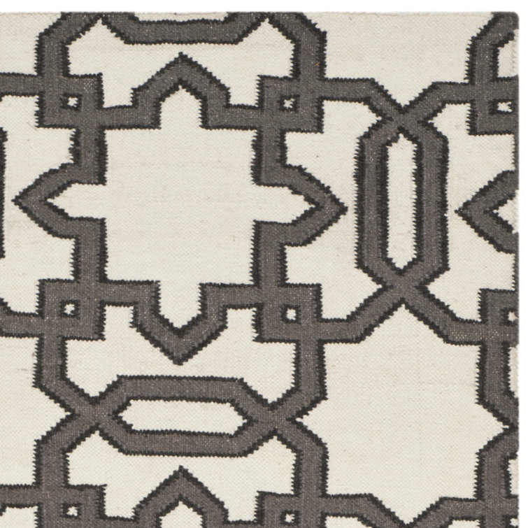 Ivory and Grey Geometric Wool Flatweave Runner Rug