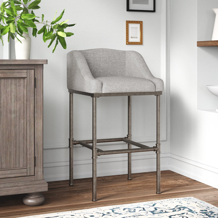 Dillon 27.7" Modern Industrial Gray Metal Bar Stool with Wingback Design