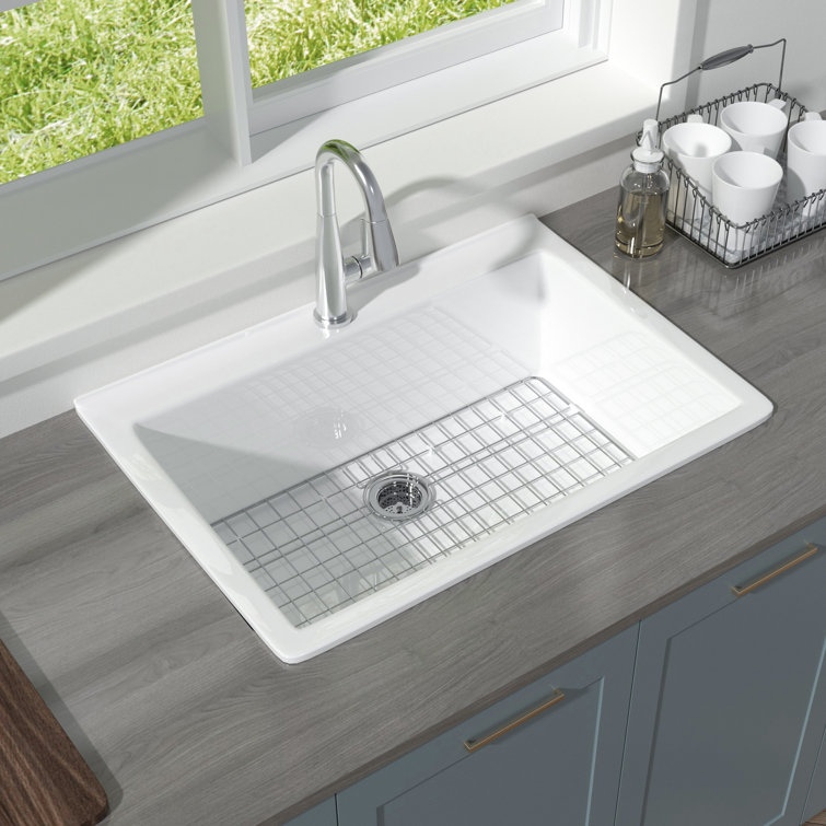 30'' Glossy White Fireclay Drop-In Single Bowl Kitchen Sink