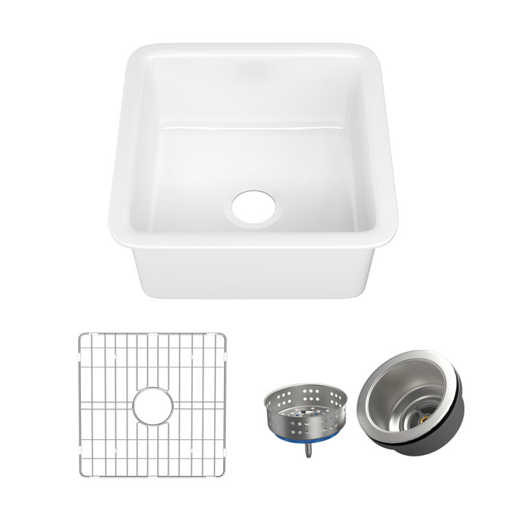 18'' White Fireclay Undermount Single Bowl Kitchen Sink