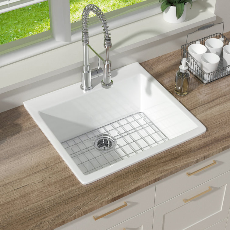 24'' White Fireclay Drop-In Single Bowl Kitchen Sink