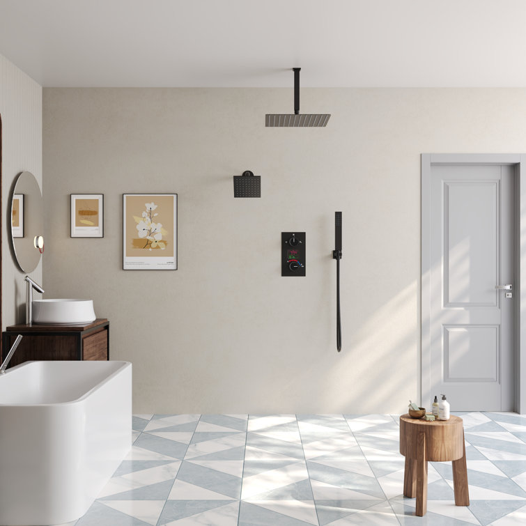 Matte Black Dual Shower System with LCD Display and Handheld
