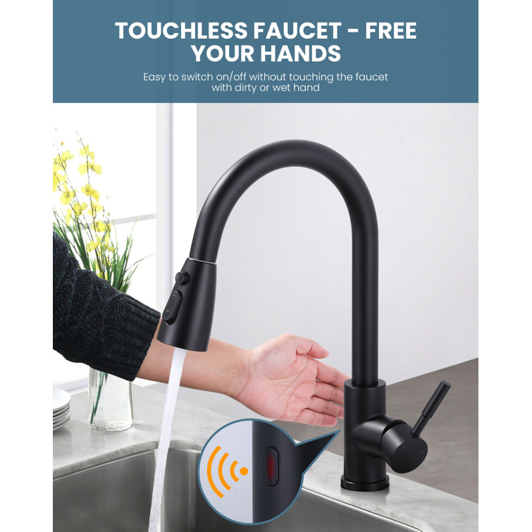 Matte Black Touchless Pull-Down Kitchen Faucet with Spray