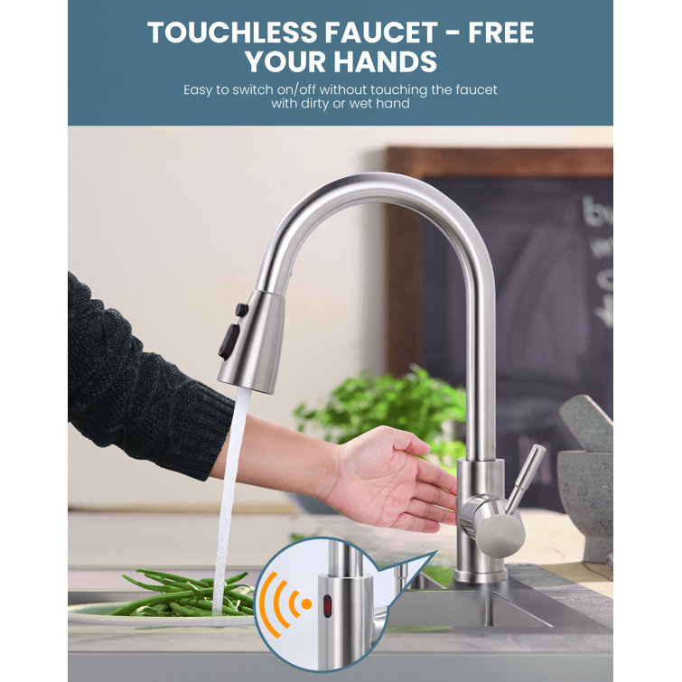 Brushed Nickel Touchless Pull-Down Kitchen Faucet with Spray